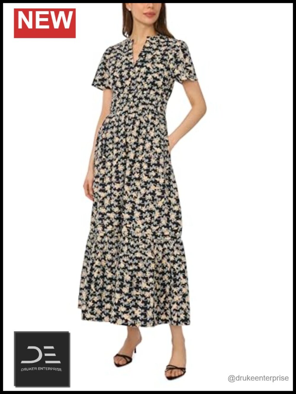 Embroidery Elastic Waist Maxi Dress